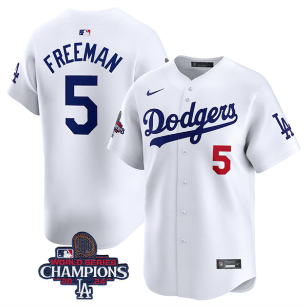 Los Angeles Dodgers #5 Freddie Freeman White 2024 World Series Champions Home Limited Stitched Jersey